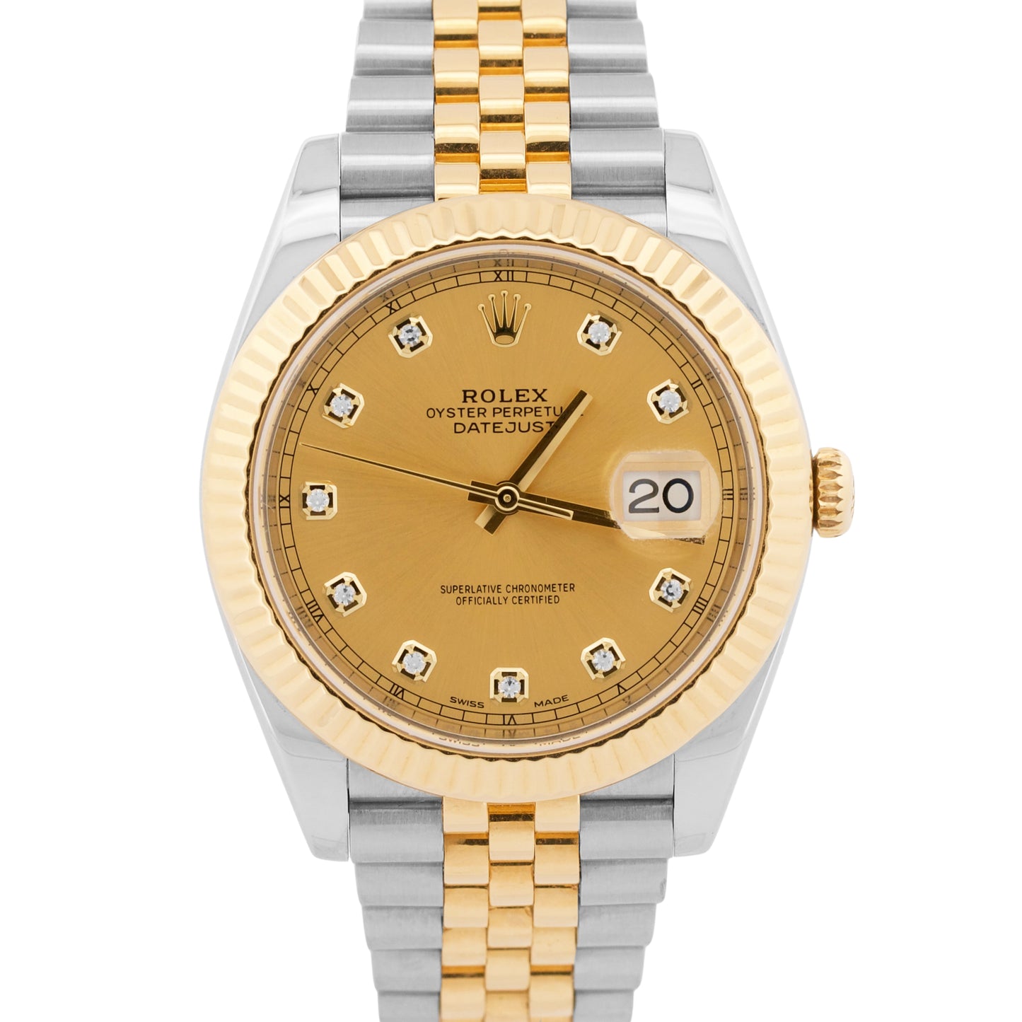 2017 PAPERS Rolex DateJust CHAMPAGNE DIAMOND 18K Steel JUBILEE 41mm 126333 BOX