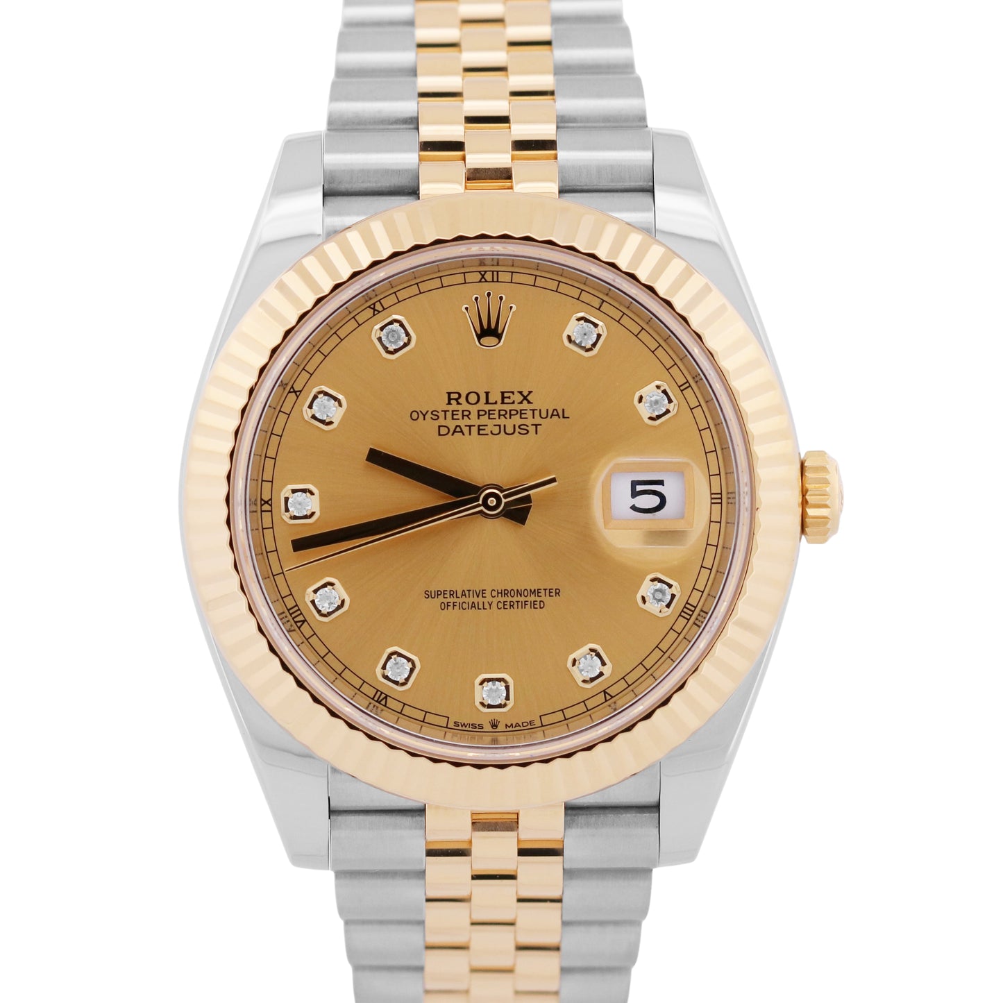 2024 PAPERS Rolex DateJust 41mm CHAMPAGNE DIAMOND 18K Steel JUBILEE 126333 BOX