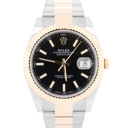 MINT Rolex DateJust BLACK 41mm 18K Yellow Gold Fluted OYSTER Steel 126333 Watch