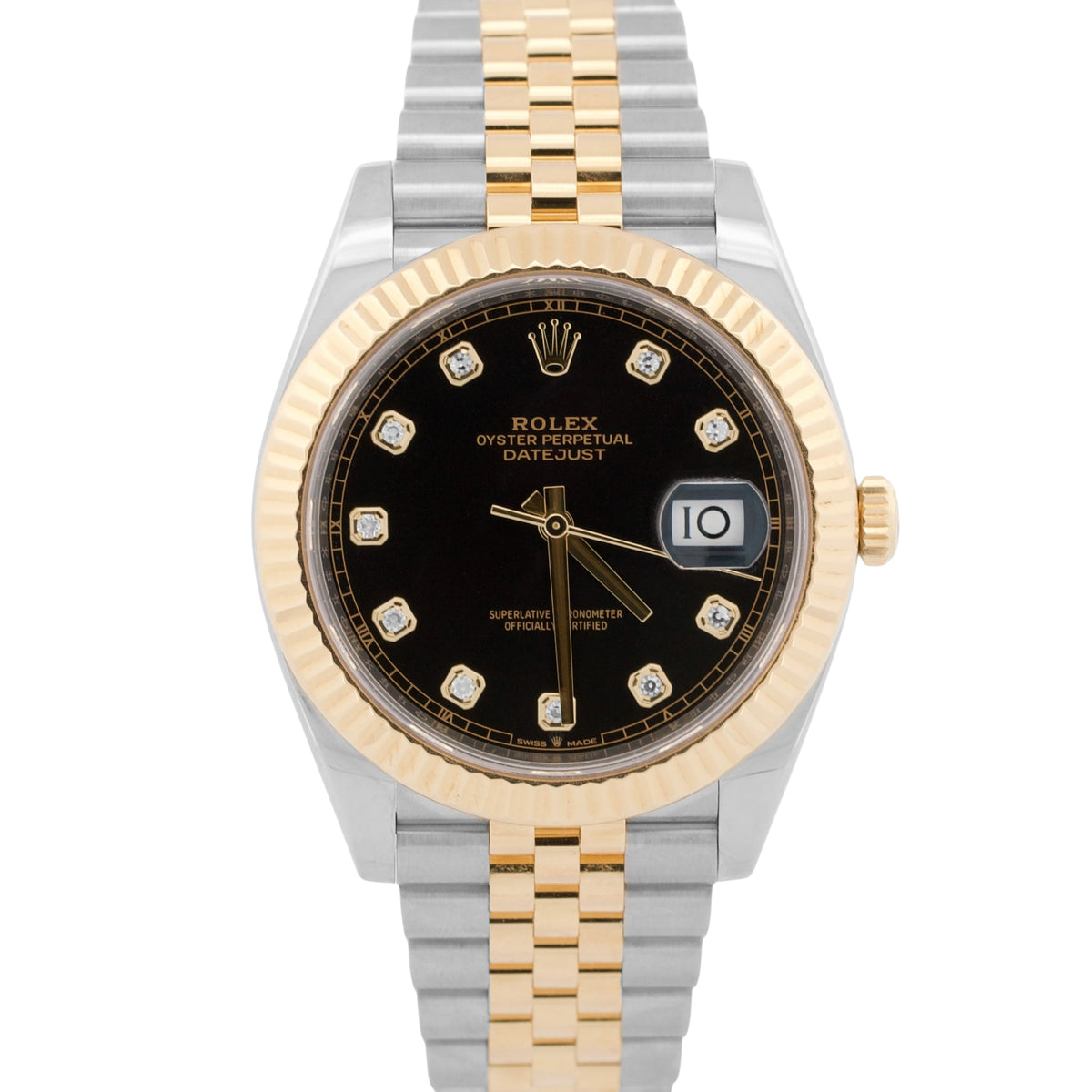 Rolex DateJust 41 126333 Black Diamond Steel 18K Yellow Gold 41mm Jubilee Watch