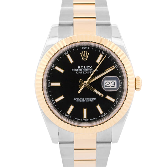 2017 PAPERS Rolex DateJust 41 BLACK 18K Gold Steel OYSTER Fluted 41mm 126333 BOX