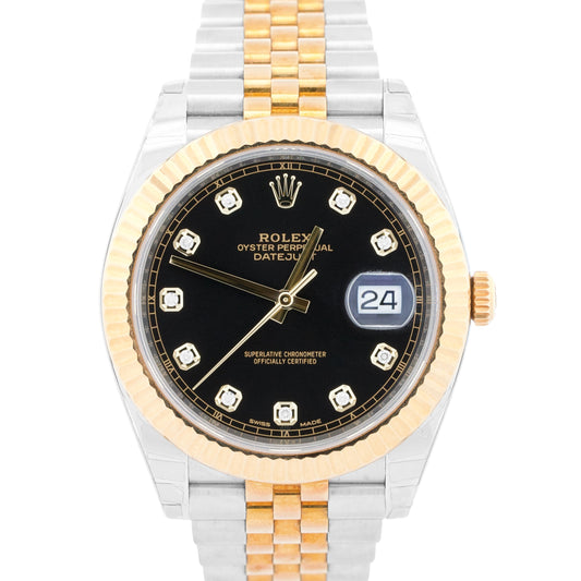 STICKERED 2017 PAPERS Rolex DateJust BLACK DIAMOND 18K JUBILEE 41mm 126333 BOX