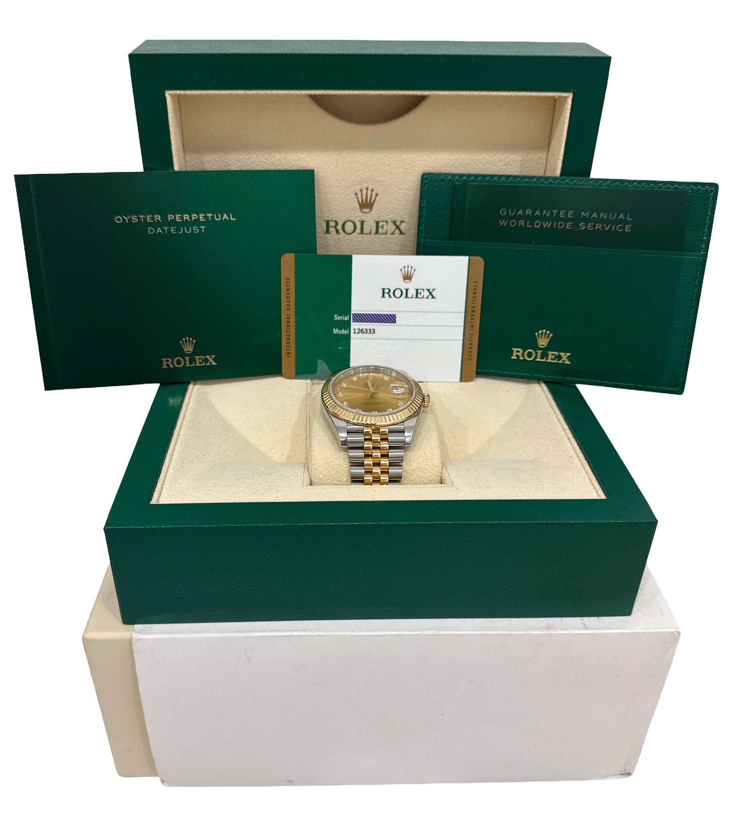 2017 PAPERS Rolex DateJust CHAMPAGNE DIAMOND 18K Steel JUBILEE 41mm 126333 BOX