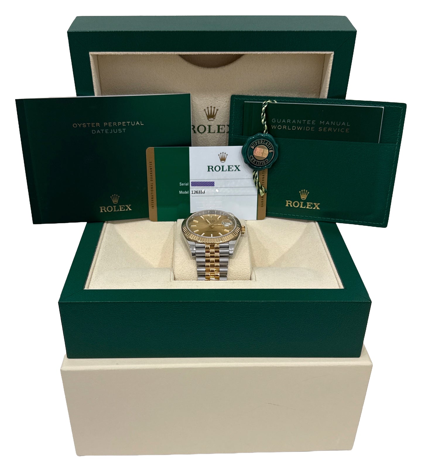PAPERS Rolex DateJust 41 CHAMPAGNE 18K Gold Steel JUBILEE 41mm 126333 Watch BOX
