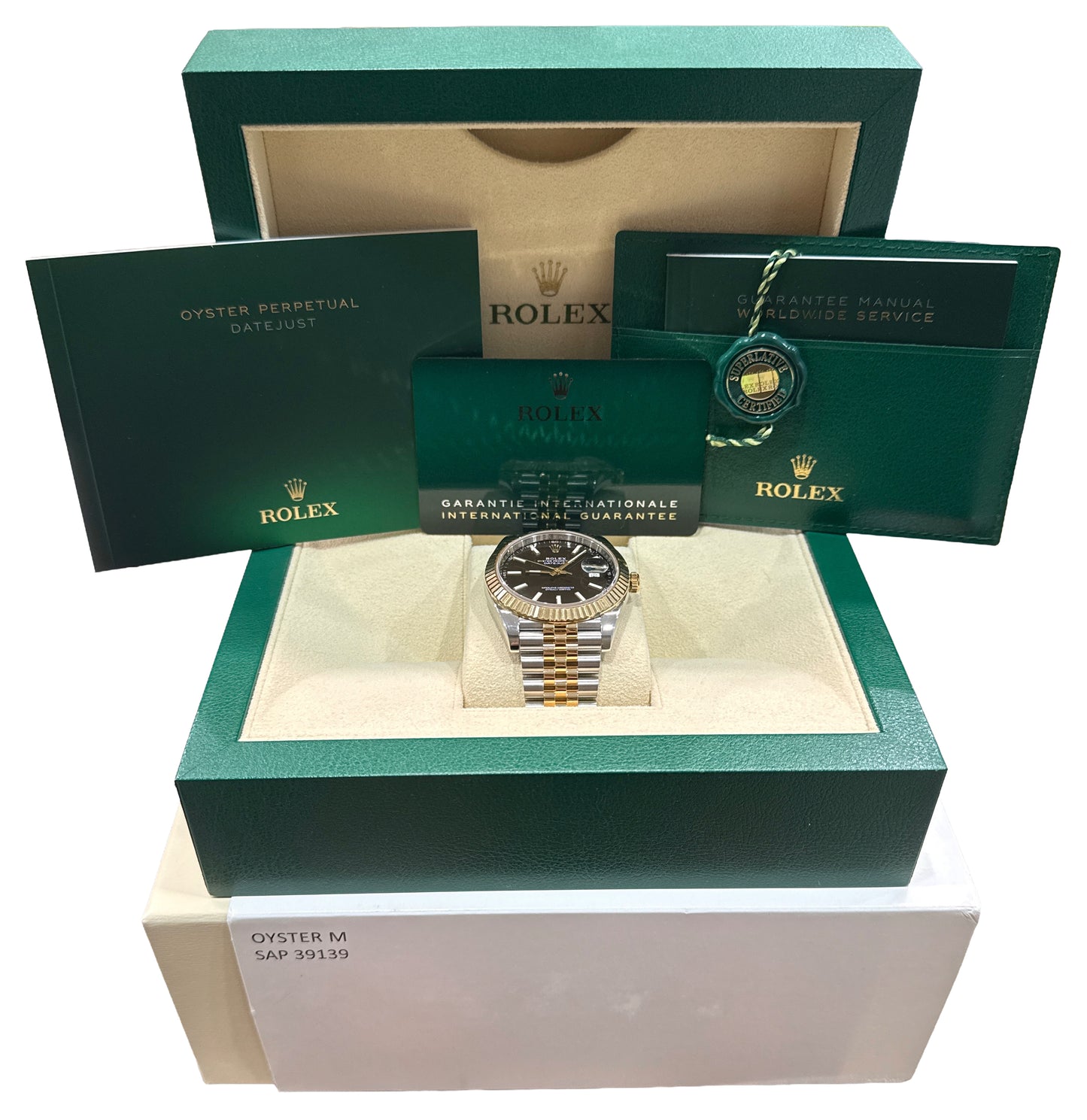 2024 PAPERS Rolex DateJust 41 BLACK 18K Gold Steel JUBILEE 41mm 126333 Watch BOX
