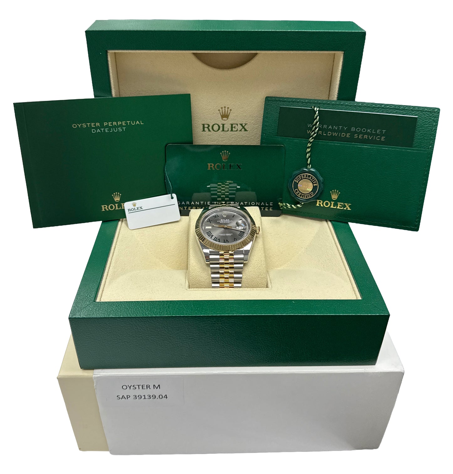 PAPERS Rolex DateJust 41 WIMBLEDON Roman 18K Steel JUBILEE 41mm 126333 Watch BOX