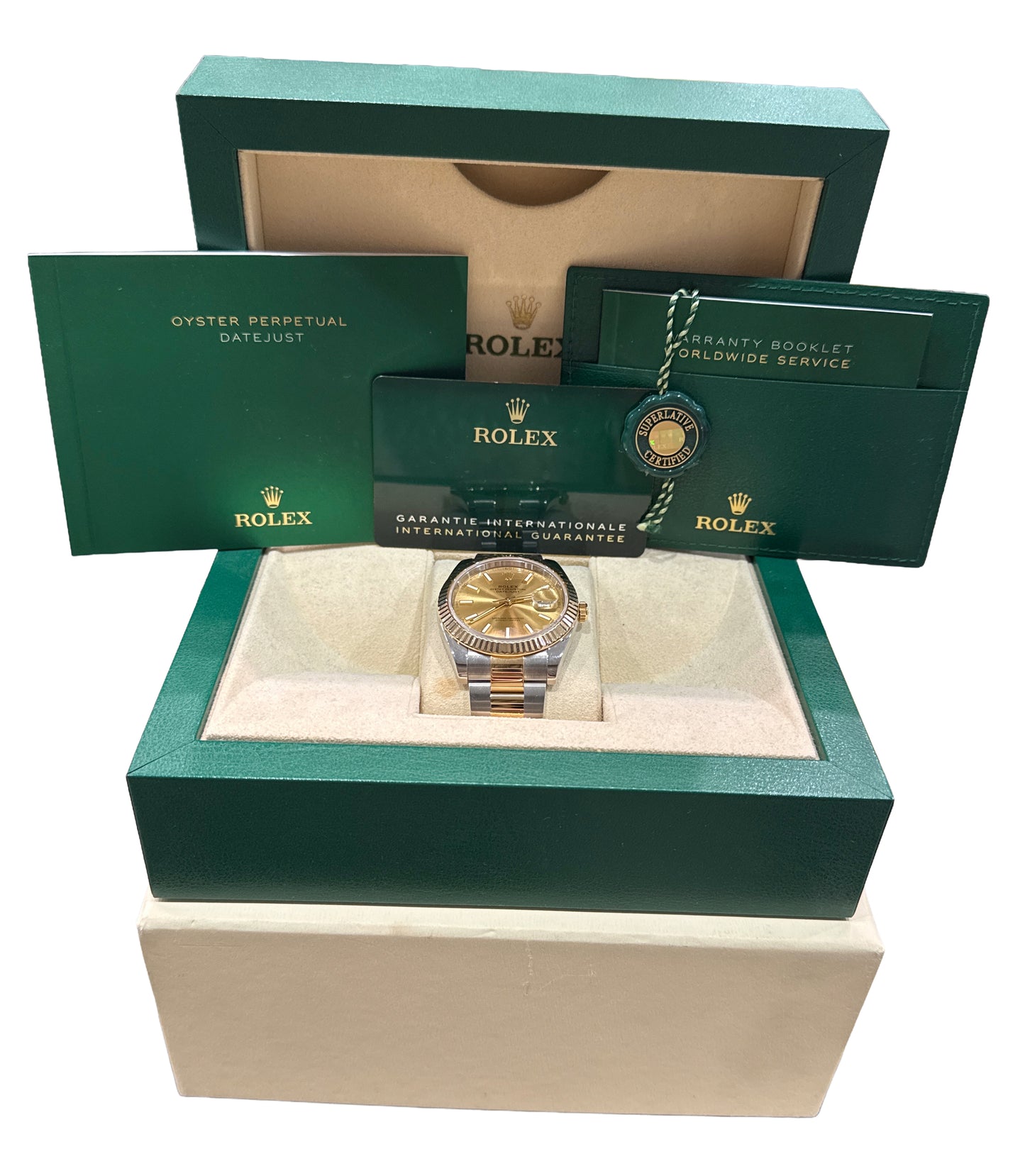 2024 PAPERS Rolex DateJust 41 CHAMPAGNE 18K Gold Steel OYSTER 41mm 126333 BOX