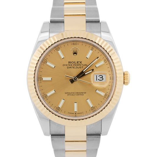 2024 PAPERS Rolex DateJust 41 CHAMPAGNE 18K Gold Steel OYSTER 41mm 126333 BOX