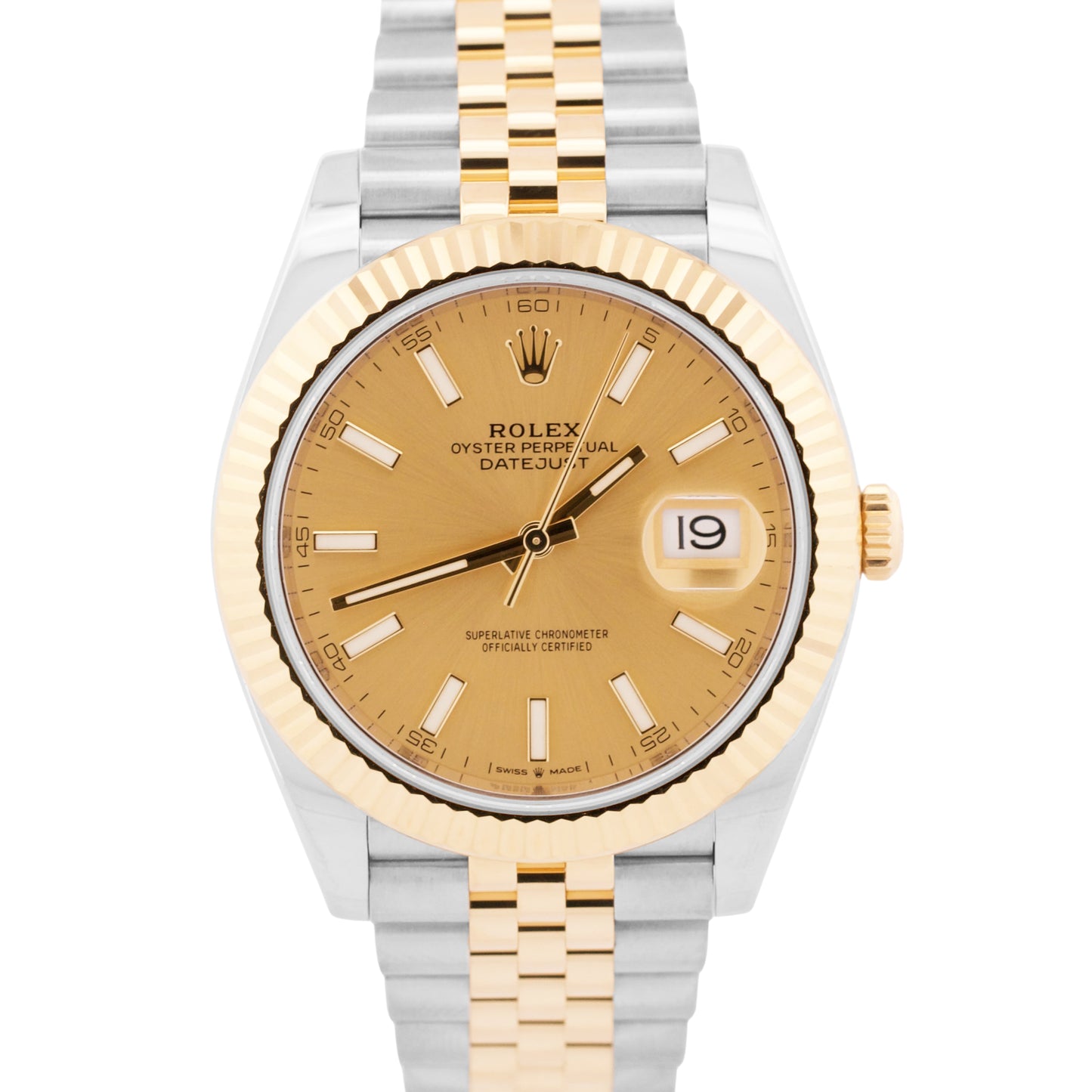 2021 PAPERS Rolex DateJust 41 CHAMPAGNE 18K Gold Steel JUBILEE 41mm 126333 BOX