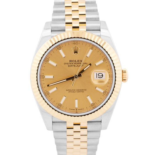 2021 PAPERS Rolex DateJust 41 CHAMPAGNE 18K Gold Steel JUBILEE 41mm 126333 BOX