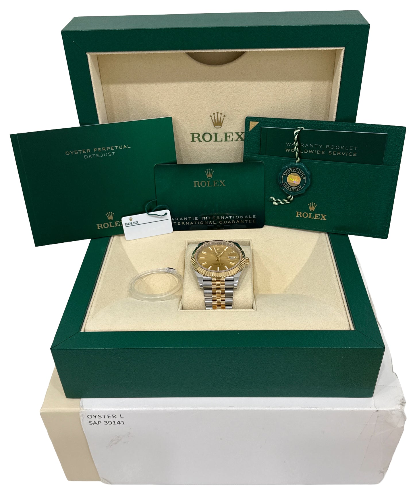 2021 PAPERS Rolex DateJust 41 CHAMPAGNE 18K Gold Steel JUBILEE 41mm 126333 BOX