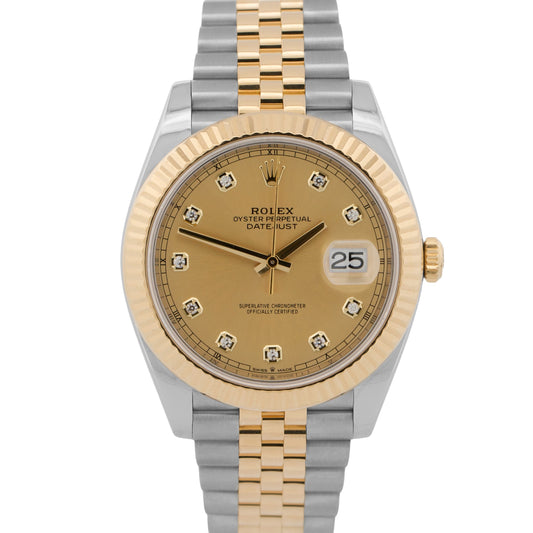 2018 Rolex DateJust 126333 Champagne Diamond 18K Steel Jubilee 41mm Box Papers