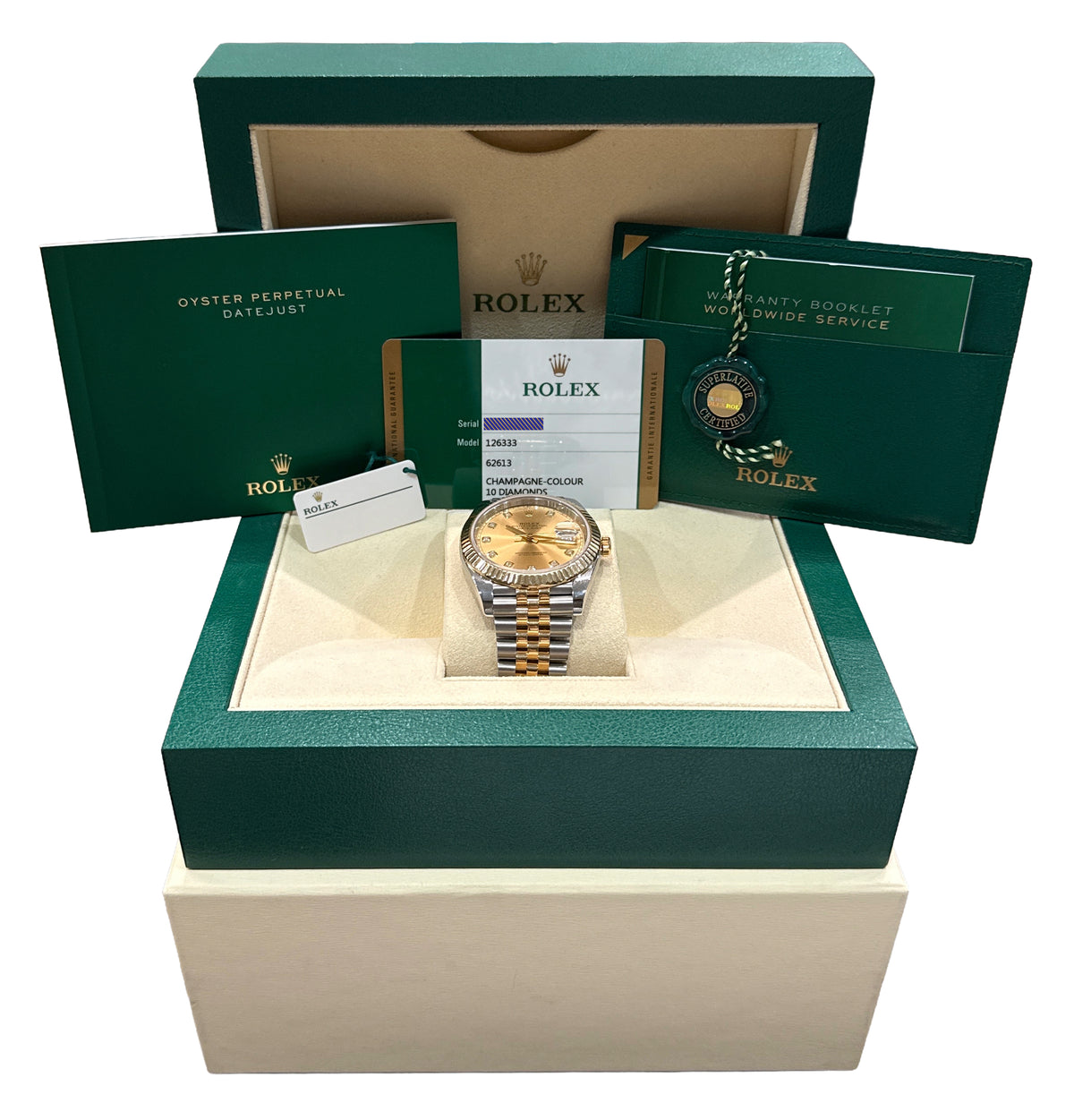 2018 Rolex DateJust 126333 Champagne Diamond 18K Steel Jubilee 41mm Box Papers