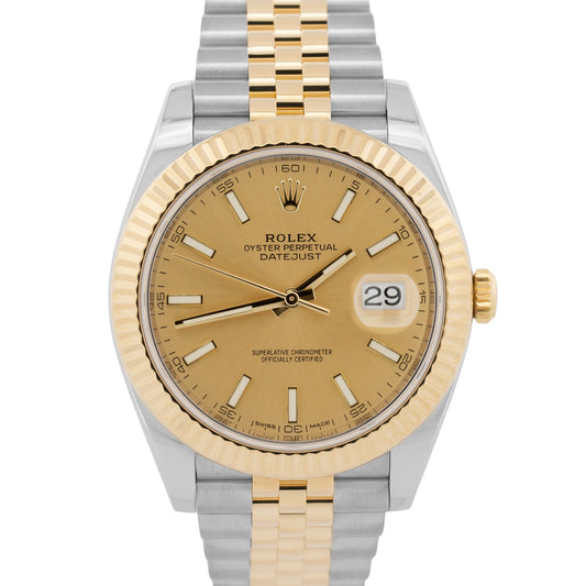 PAPERS Rolex DateJust 41 CHAMPAGNE 18K Gold Steel JUBILEE 41mm 126333 Watch BOX