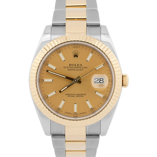 Rolex DateJust 41 CHAMPAGNE 18K Yellow Gold Steel 41mm OYSTER 126333 Watch