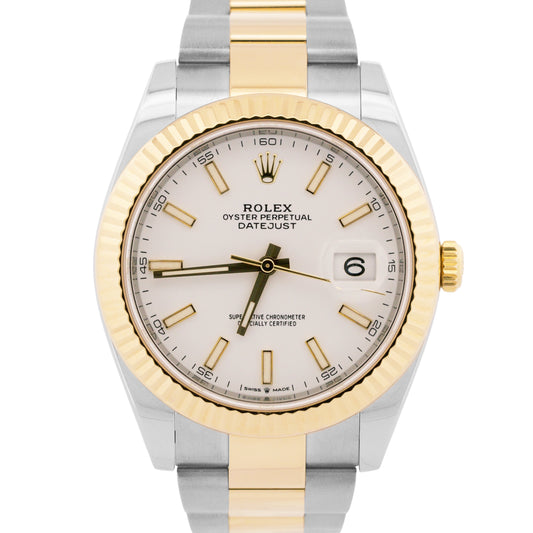 Rolex DateJust 41 WHITE Two-Tone 18K Yellow Gold Steel OYSTER 41mm 126333 Watch