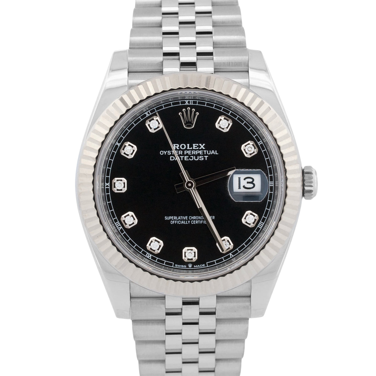 Rolex Datejust 126334 Black Diamond 18k Gold Steel Fluted Jubilee 41mm Watch