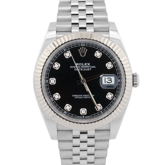 Rolex Datejust 126334 Black Diamond 18k Gold Steel Fluted Jubilee 41mm Watch