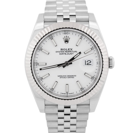 2023 PAPERS Rolex DateJust 41 WHITE 18K Gold Stainless 41mm JUBILEE 126334 BOX