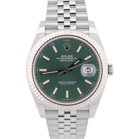 Rolex DateJust 41 MINT GREEN 18K Stainless Steel Fluted JUBILEE 41mm 126334 BOX