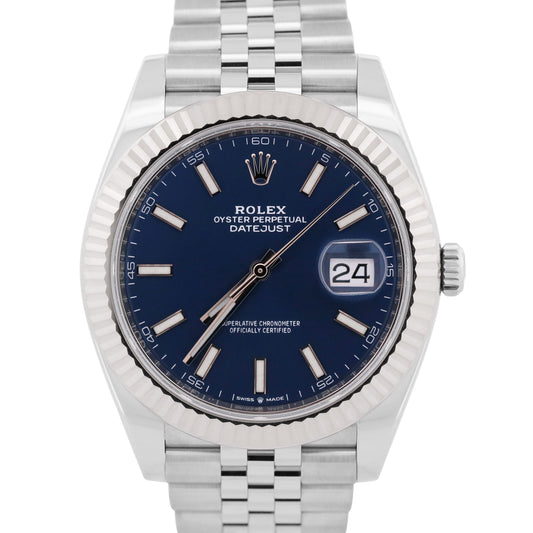 2019 PAPERS Rolex DateJust 41 BLUE 18K Steel JUBILEE Fluted 41mm 126334 BOX
