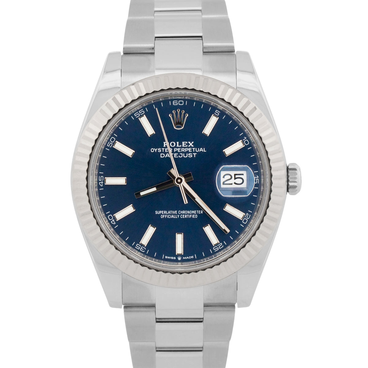 Rolex Datejust 41 126334 Blue 18k Gold Fluted Stainless Steel Oyster 41mm Watch