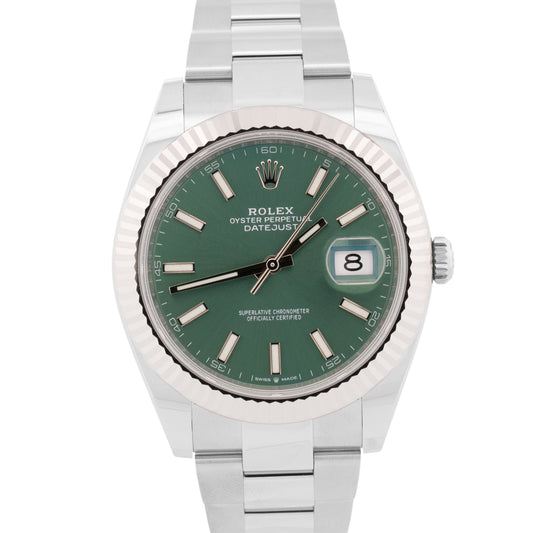 2024 PAPERS Rolex DateJust 41 MINT GREEN 18K Gold Steel 41mm OYSTER 126334 BOX