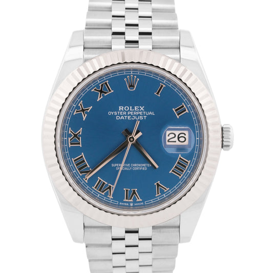 Rolex DateJust 41 AZZURRO BLUE Stainless Steel 18K Fluted JUBILEE 41mm 126334