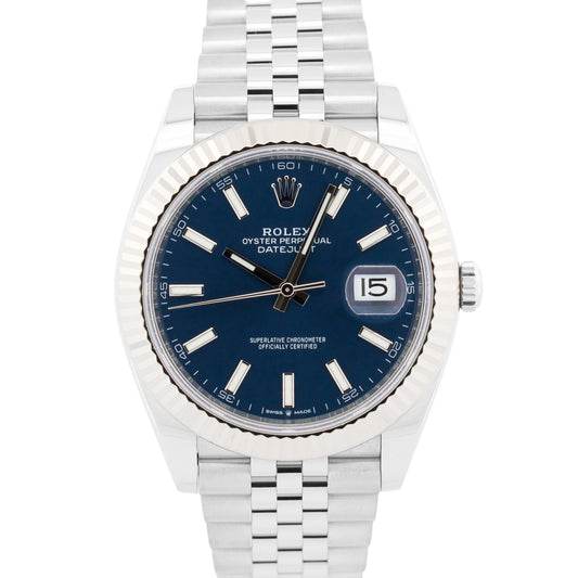 2022 PAPERS Rolex DateJust 41 BLUE 18K Gold Steel JUBILEE Fluted 41mm 126334 BOX