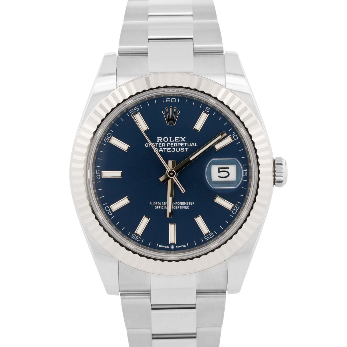 2025 Rolex DateJust 126334 41mm Blue 18K Gold Steel Oyster Watch Box Papers
