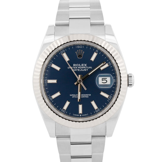 2025 Rolex DateJust 126334 41mm Blue 18K Gold Steel Oyster Watch Box Papers