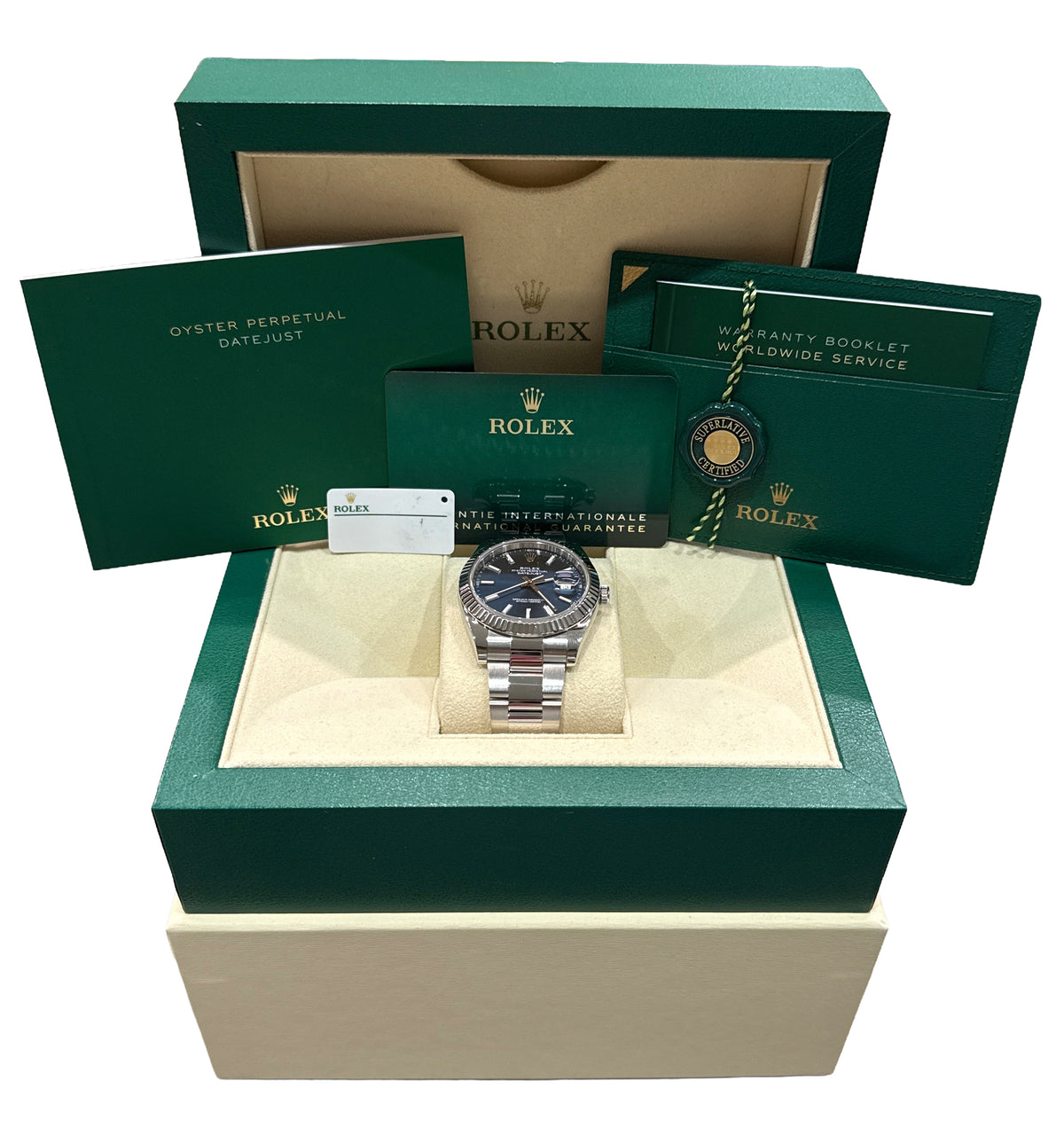2025 Rolex DateJust 126334 41mm Blue Steel 18K Gold Oyster Watch Box Papers
