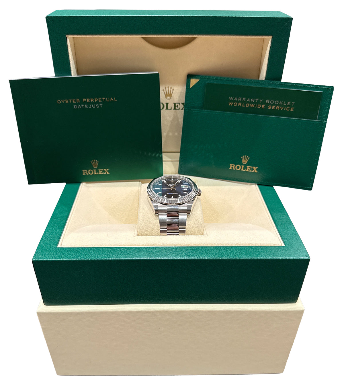Rolex Datejust 41 126334 Blue 18K Gold Stainless Steel Oyster 41mm Watch Box