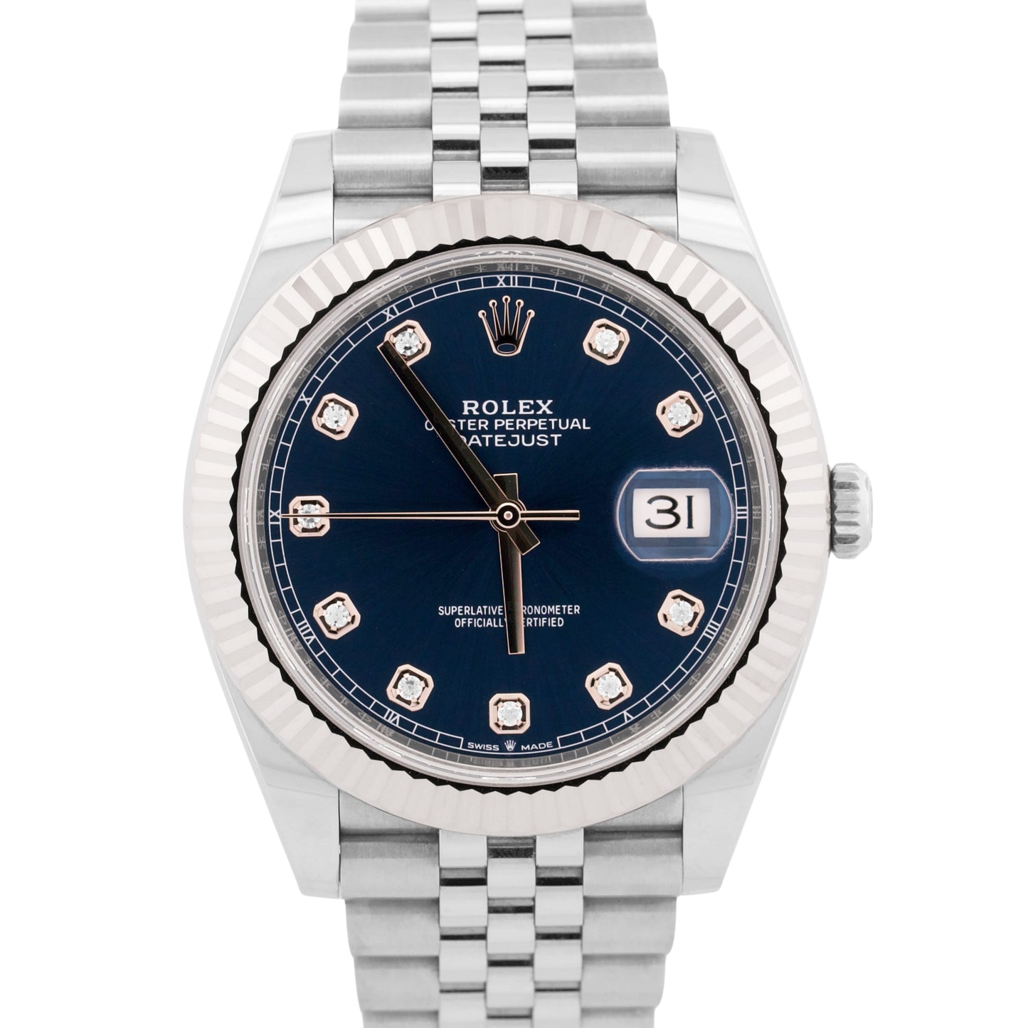 UNPOLISHED 2024 PAPERS Rolex DateJust BLUE DIAMOND 18K 41mm JUBILEE 126334 BOX