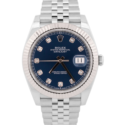 2023 PAPERS Rolex DateJust 41 BLUE DIAMOND 18K Gold 41mm JUBILEE 126334 BOX
