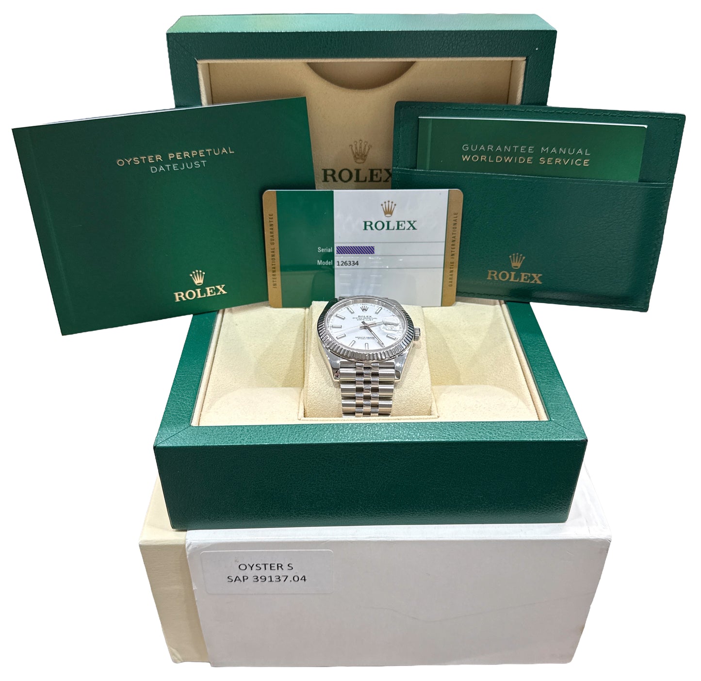 2018 PAPERS Rolex DateJust 41 WHITE 18K Steel JUBILEE Fluted 41mm 126334 BOX