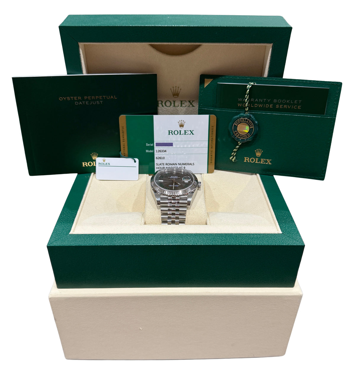 2019 Rolex DateJust 41 126334 Wimbledon 18K Steel Jubilee Fluted 41mm Box Papers