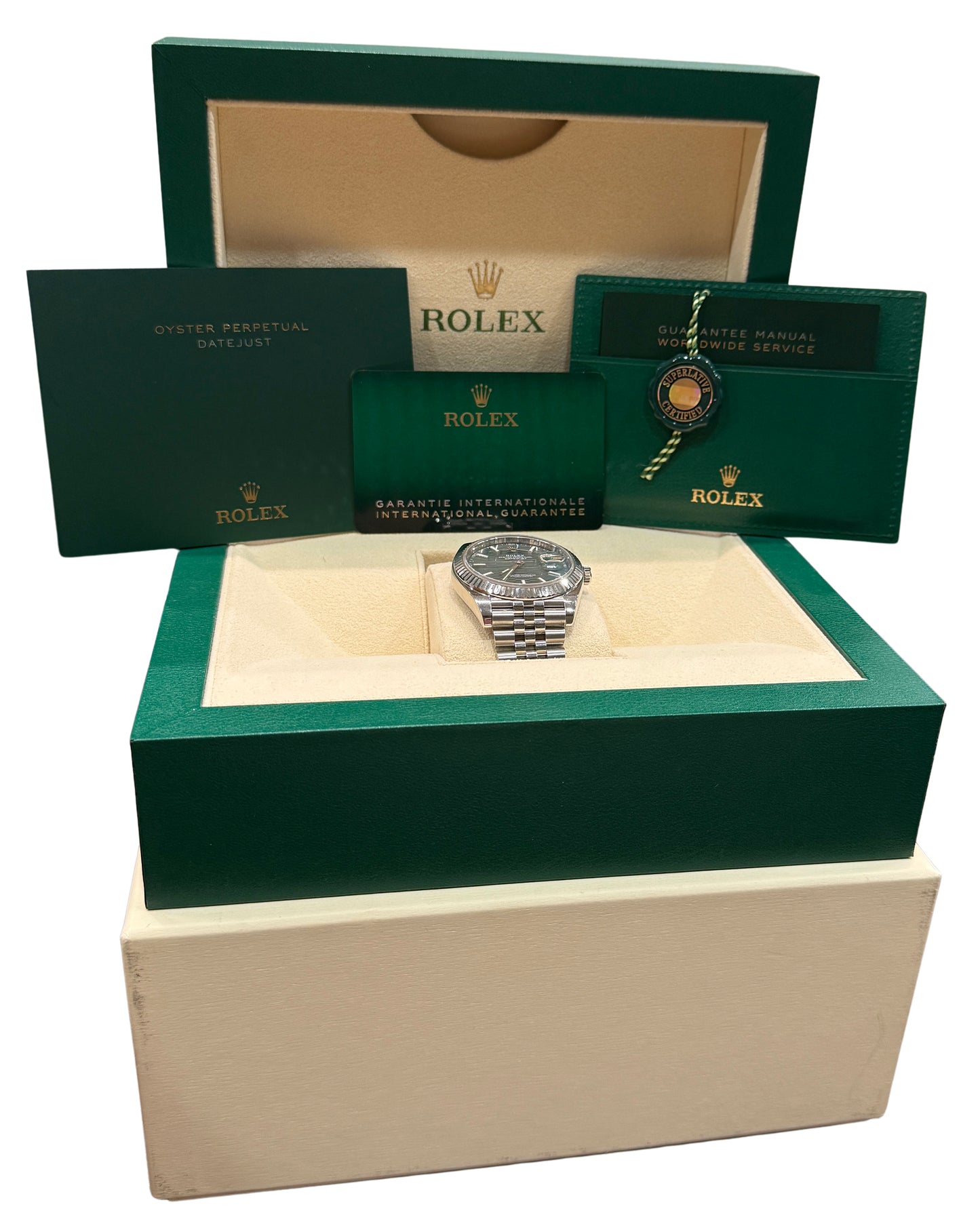2025 Rolex DateJust 126334 Mint Green Motif Steel Jubilee 41mm Watch Box Papers