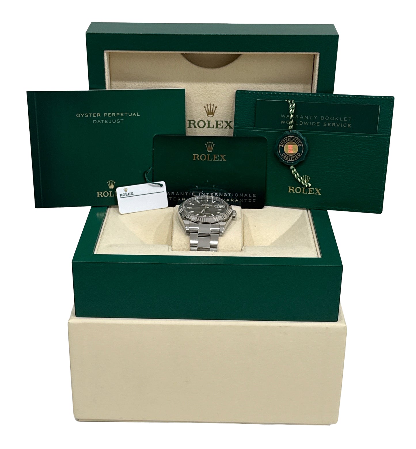 2024 PAPERS Rolex DateJust 41mm MINT GREEN 18K Steel Fluted OYSTER 126334 BOX