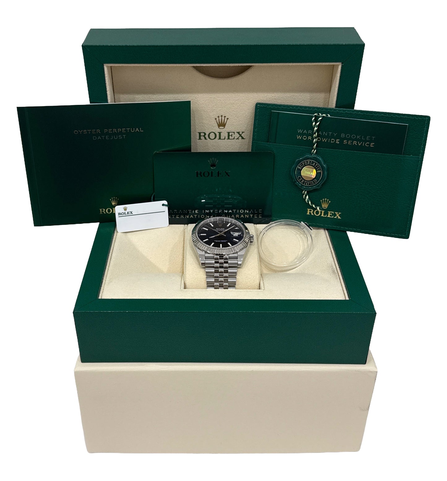 2022 PAPERS Rolex DateJust 41 BLUE 18K Gold Steel JUBILEE Fluted 41mm 126334 BOX