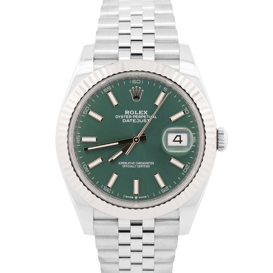 2025 PAPERS Rolex DateJust 41mm MINT GREEN Steel JUBILEE 18K Gold 126334 BOX