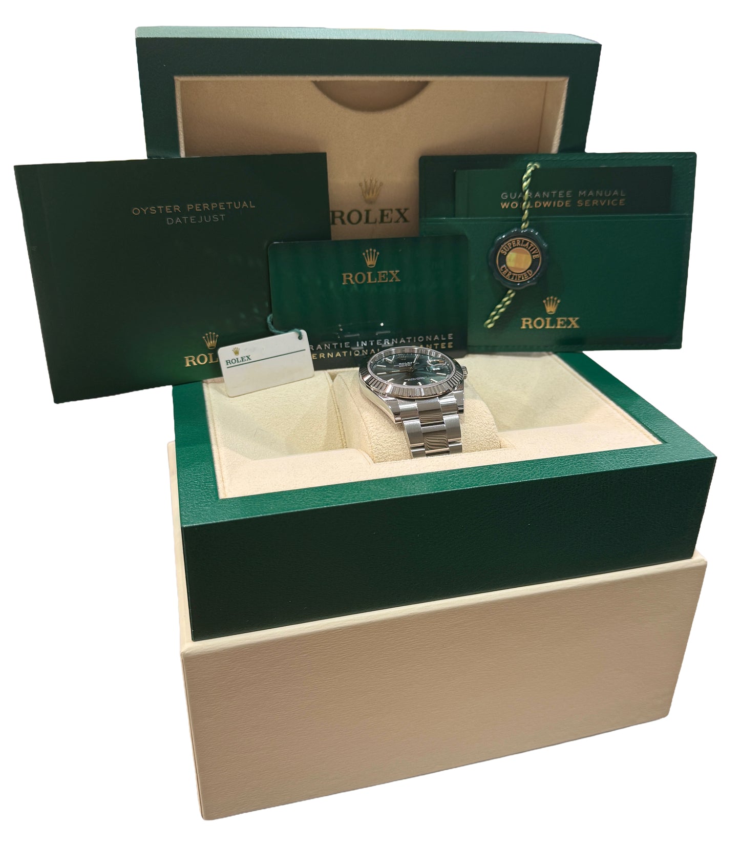 2024 PAPERS Rolex DateJust 41 MINT GREEN 18K Gold Steel 41mm OYSTER 126334 BOX