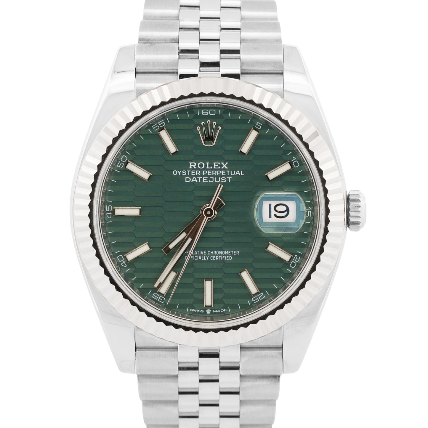 2025 Rolex DateJust 126334 Mint Green Motif Steel Jubilee 41mm Watch Box Papers