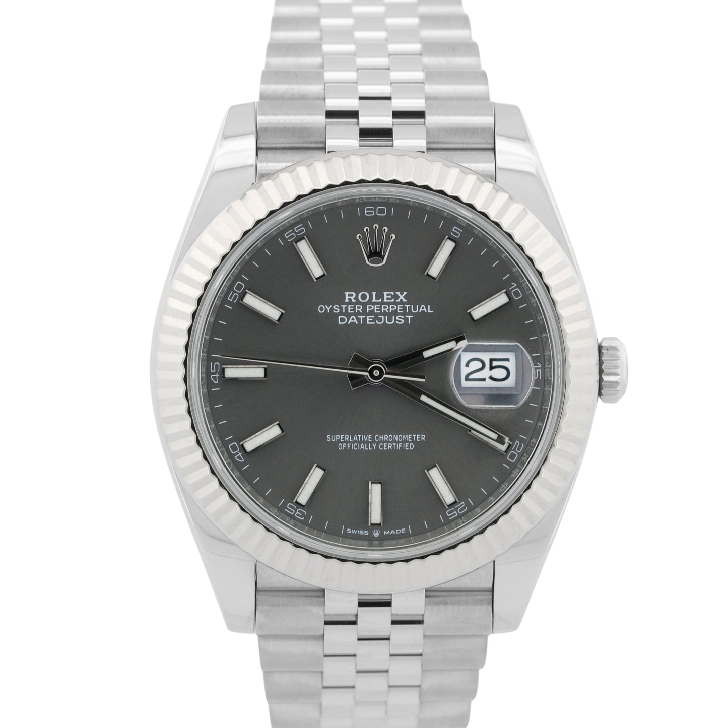 PAPERS Rolex DateJust 41 RHODIUM 18K Gold Steel Fluted JUBILEE 41mm 126334 BOX