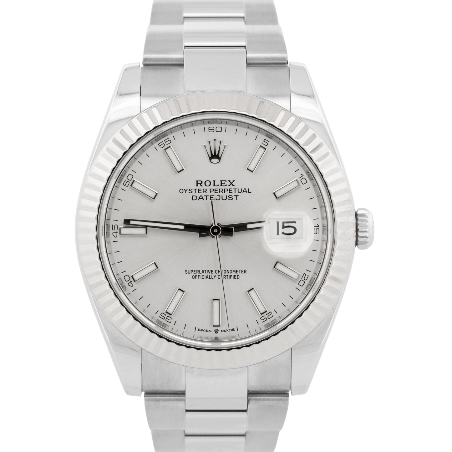 Rolex DateJust 41mm SILVER 18K White Gold Stainless Steel OYSTER Watch 126334