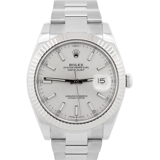 Rolex DateJust 41mm SILVER 18K White Gold Stainless Steel OYSTER Watch 126334