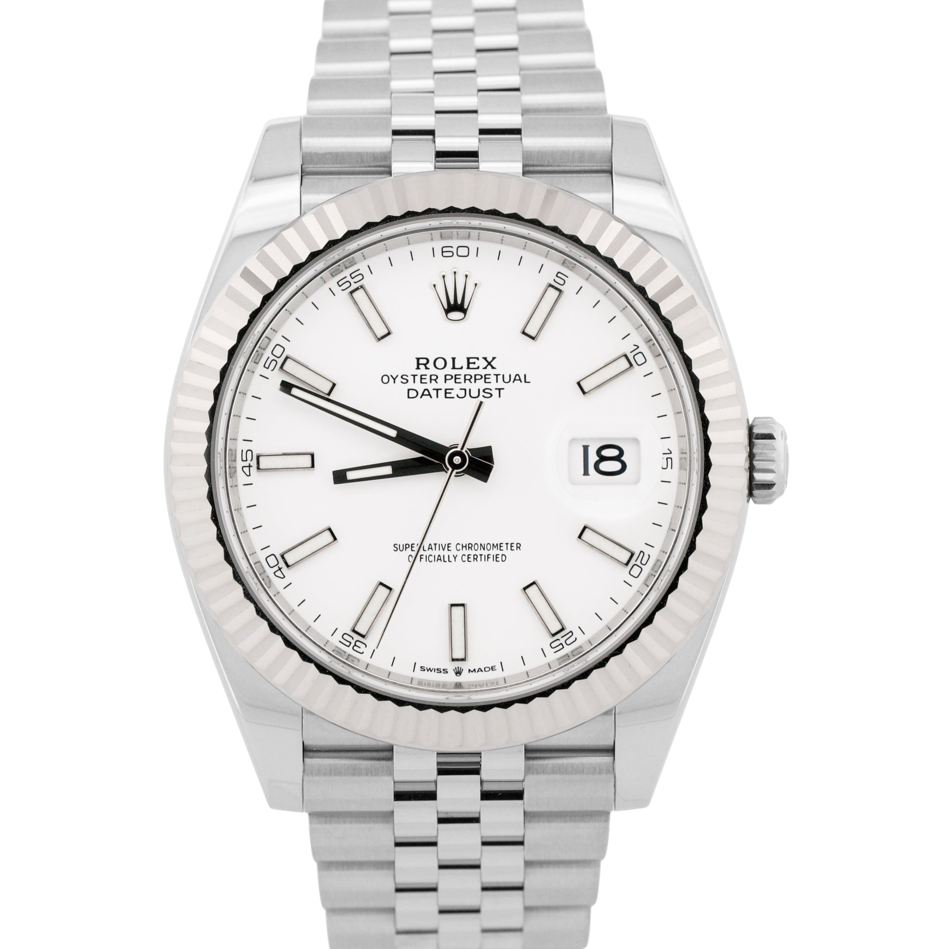 MINT 2022 PAPERS Rolex DateJust 41 WHITE 18K Fluted JUBILEE 41mm