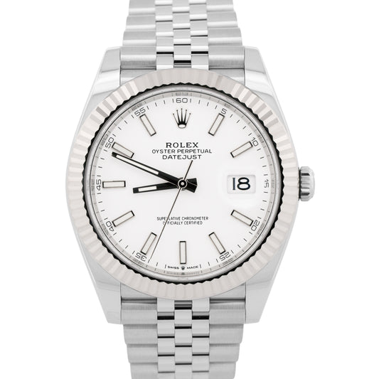 NEW JULY 2025 PAPERS Rolex DateJust 41 WHITE 18K Fluted JUBILEE 41mm 126334 BOX
