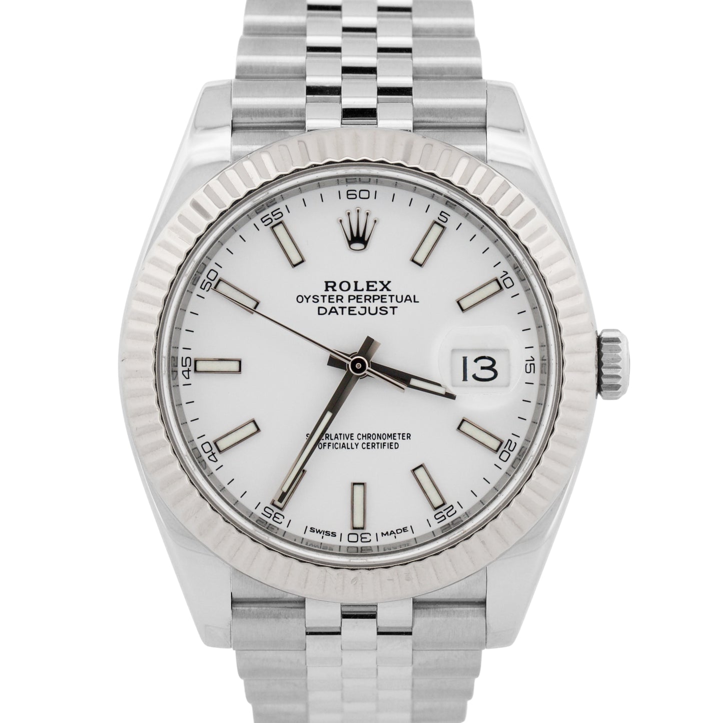 2018 PAPERS Rolex DateJust 41 WHITE 18K Steel JUBILEE Fluted 41mm 126334 BOX