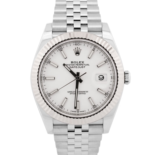 2021 PAPERS Rolex DateJust 41 WHITE 18K Gold Steel JUBILEE 41mm 126334 Watch BOX